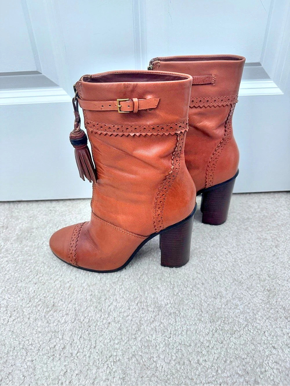 Tory Burch Women's Leather-Look Heeled Boots Brown US 6.5